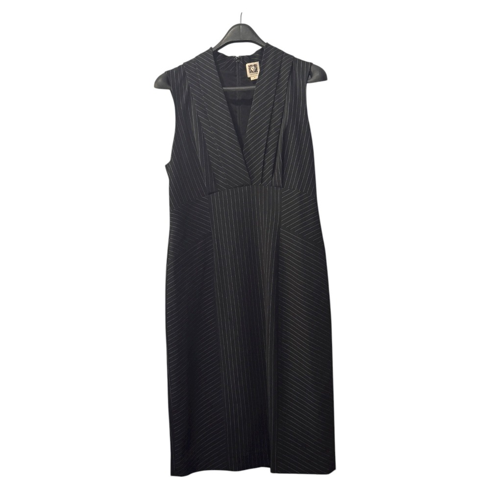 Anne Klein Black Pinstripe‎ Sleeveless Sheath Dress Career Cocktail